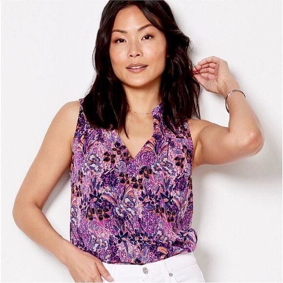 Evereve Tops - Evereve Darby Chiffon Smocked Floral Sleeveless Blouse Size XS Purple